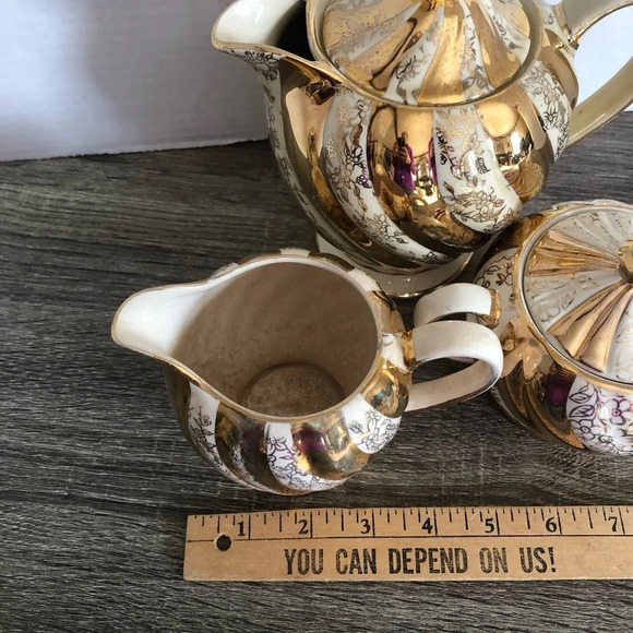 1940s  Sadler England Gold Chintz Swirl Tea Set - Picture 12 of 13